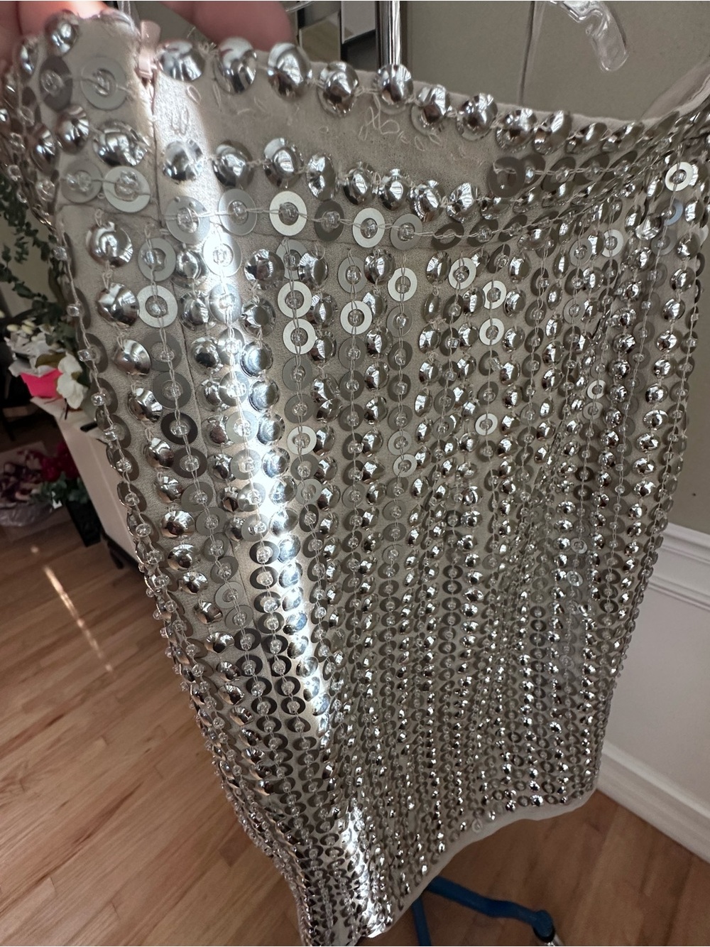 Mac Duggal Silver Sequin Embellished Pencil Skirt